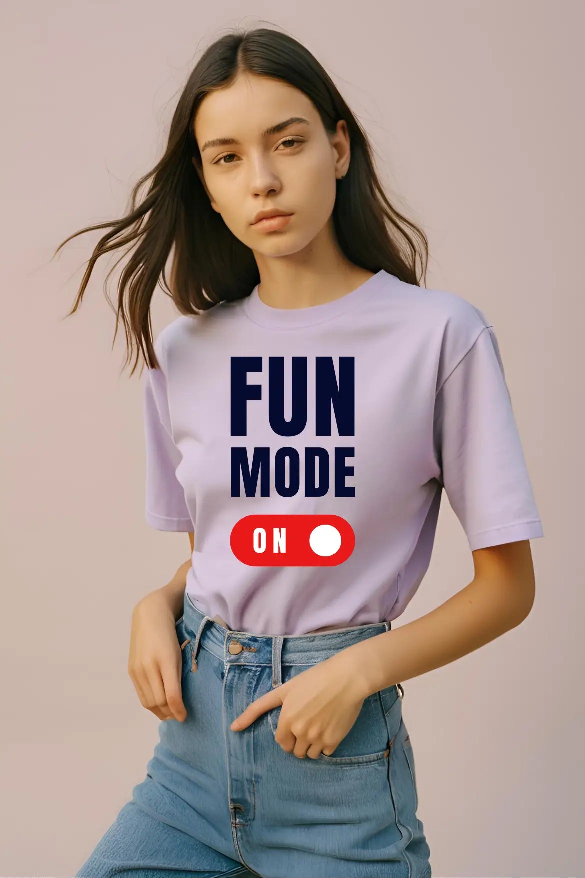 Women's Fun Mode On Lavender Half Sleeve T-shirt