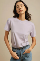 Women's Round Neck Lavender Half Sleeve Plain T-shirt