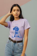 Women's Sketch Woman Portrait Lavender Half Sleeve T-shirt