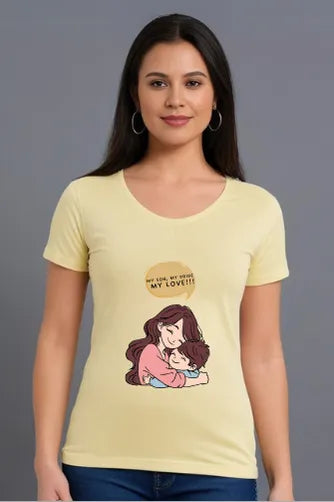 Women's Mom & Son Love Beige Half Sleeve T-shirt