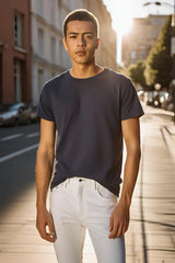 Men's Navy-Blue Round Neck Half Sleeve Plain T-shirt