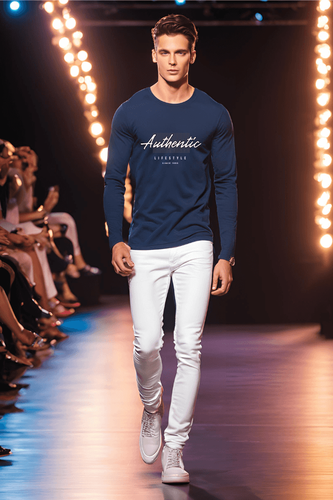 Men's Round Neck Navy-Blue Full Sleeve Authenticity T-shirt