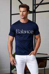 Men's Navy Blue Round Neck Half Sleeve "Balance" Graphic T-shirt