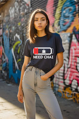 Women's Navy-Blue Chai Lover Half Sleeve T-shirt