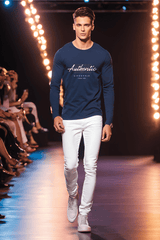 Men's Round Neck Navy-Blue Full Sleeve Authenticity T-shirt