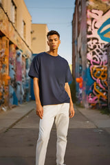 Unisex Navy Blue Oversized Plain T-Shirt