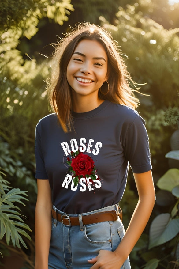 Women's Romantic Rose Half Sleeve T-Shirt
