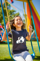 Girls Navy-Blue Round Neck Half Sleeve Panda T-shirt