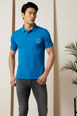 Men's "Drapelet" Stamp Design Petrol Blue Polo T-shirt