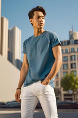 Men's Petrol Blue Round Neck Half Sleeve Plain T-shirt
