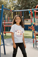 Girls White Round Neck Half Sleeve Perfect T-shirt