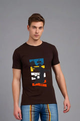 Men's Round Neck Coffee Brown Half Sleeve Play T-Shirt