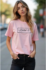 Women's Lovin' IT Graphics Light Baby Pink Half Sleeve T-shirt