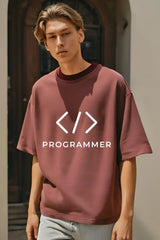 Unisex Maroon Programmer Terry Cotton Oversized T-shirt