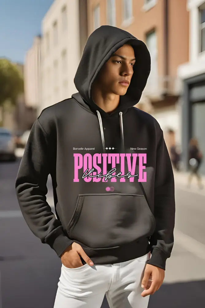 Men's Positive Vibes Black Hooded Sweatshirt