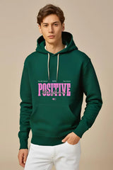 Men's Positive Vibes Bottle Green Hooded Sweatshirt