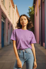 Women's Round Neck Purple Half Sleeve Plain T-shirt