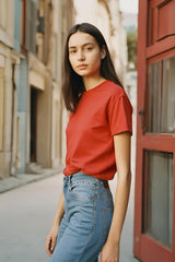 Women's Round Neck Red Half Sleeve Plain T-shirt