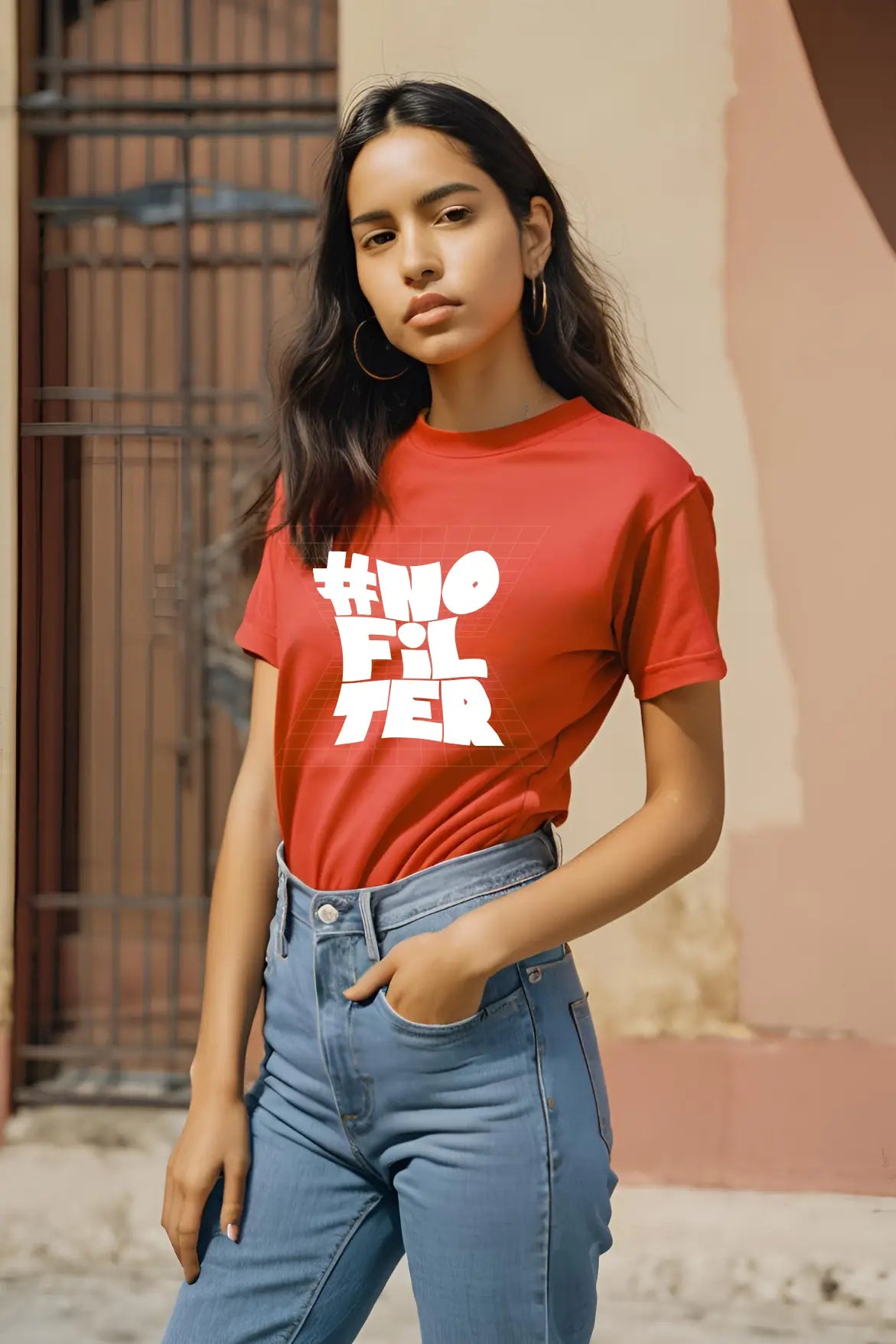 Women's Raw&Real Red Half Sleeve T-shirt