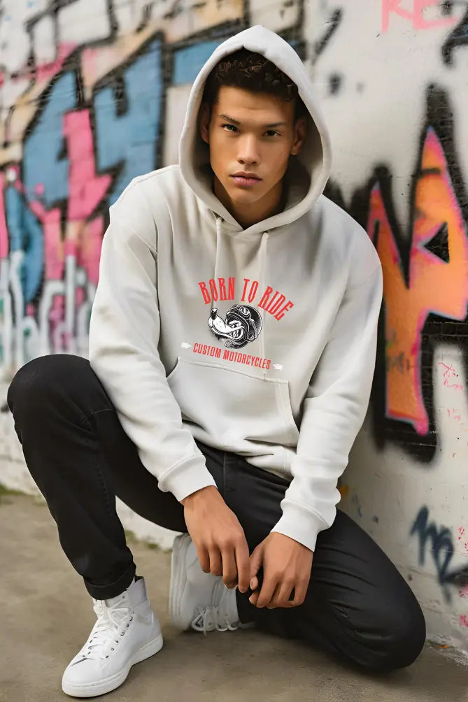 Men's Bike Ride White Hooded Sweatshirt