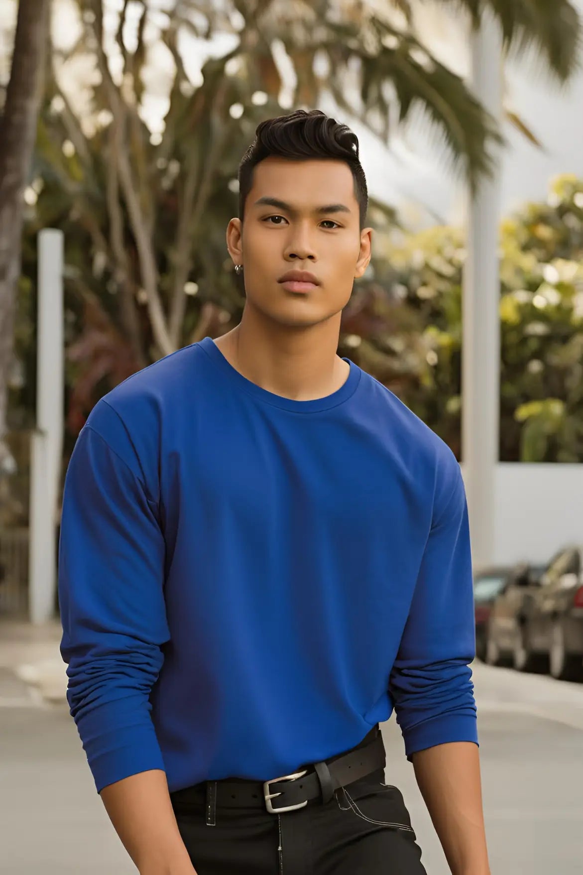 Men's Royal Blue Round Neck Full Sleeve Plain T-shirt