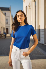 Women's Round Neck Half Sleeve Royal Blue Plain T-shirt