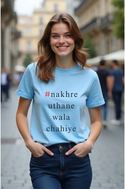 Women's Humorous Hindi Quote Graphics SkyBlue Half Sleeve T-shirt