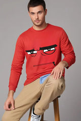Men's Red Round Neck Full Sleeve Shut-UP emoji T-Shirt