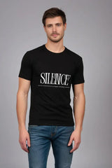 Men's Round Neck Black Half Sleeve Silence T-Shirt