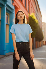 Women's Round Neck Half Sleeve Sky Blue Plain T-shirt