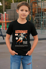 Boys Black Round Neck Half Sleeve Space Odyssey T-shirt