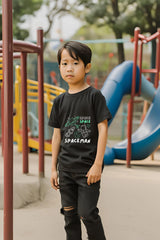 Boys Black Round Neck Half Sleeve Spaceman T-shirt