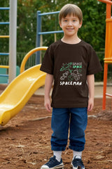 Boys Coffee Brown Round Neck Half Sleeve Spaceman T-shirt