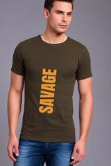 Men's Round Neck Olive Green Half Sleeve Savage T-Shirt