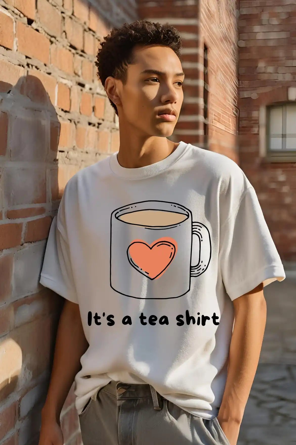 Unisex White Tea Mug Terry Cotton Oversized T-shirt