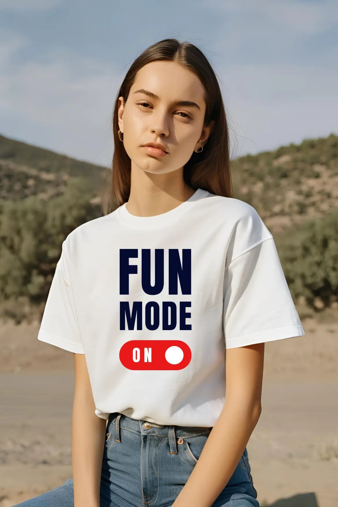 Women's Fun Mode on White Half Sleeve T-shirt