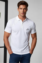 Men's Minimalist "Never Give Up" White Polo T-shirt