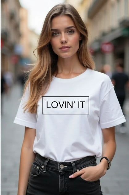 Women's Lovin' IT Graphics White Half Sleeve T-shirt