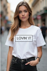 Women's Lovin' IT Graphics White Half Sleeve T-shirt