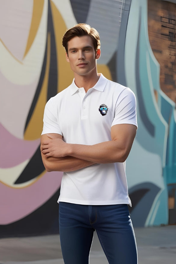 Men's Swagger Monkey White Polo T-shirt
