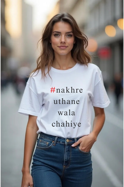 Women's Humorous Hindi Quote Graphics White Half Sleeve T-shirt
