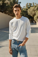 Men's White Round Neck Full Sleeve Plain T-shirt