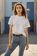 Women's Round Neck Half Sleeve White Plain T-shirt
