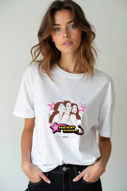 Women "Keep Going" Girl Power White Half Sleeve Tshirt