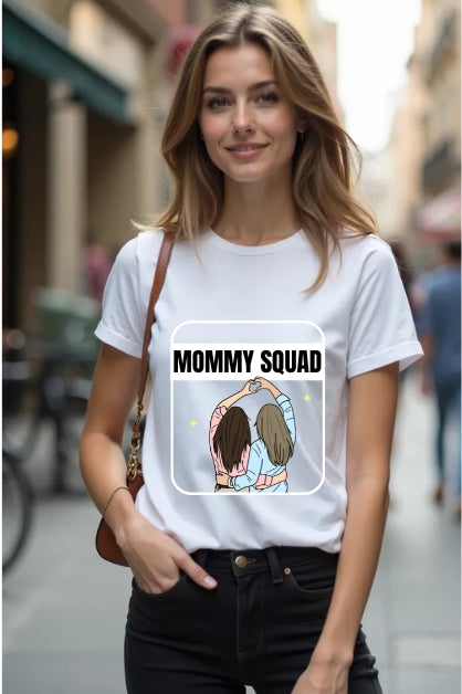 Women Mommy Squad Graphic White Half Sleeve Tshirt