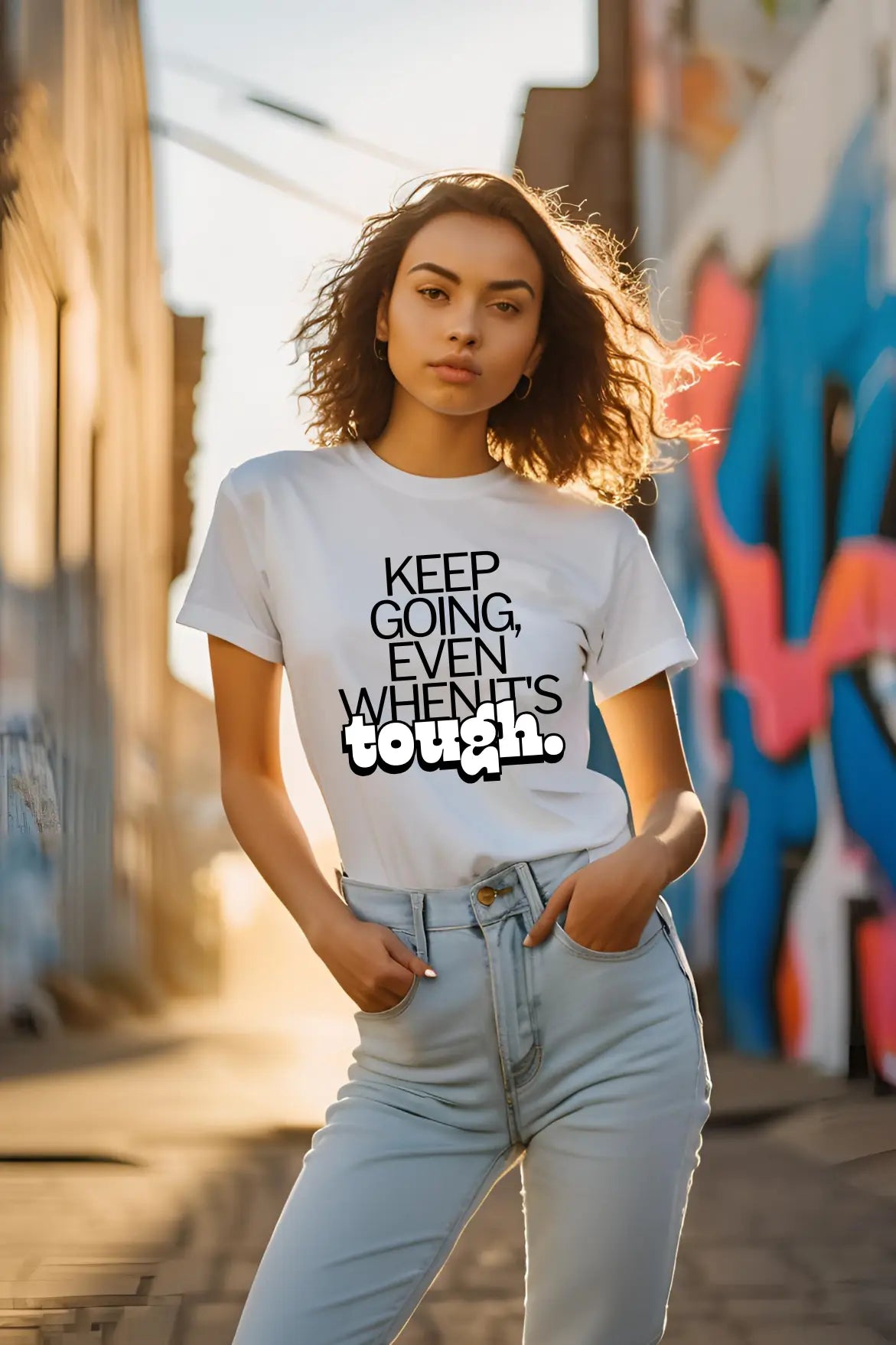 Women's Keep Going White Half Sleeve T-shirt
