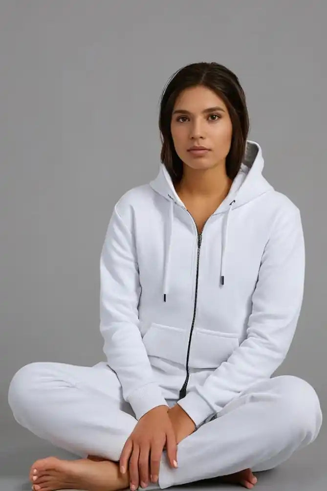 Unisex Plain White Zipped Hoodie