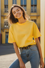 Women's Round Neck Yellow Half Sleeve Plain T-shirt