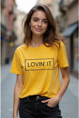 Women's Lovin' IT Graphics Yellow Half Sleeve T-shirt