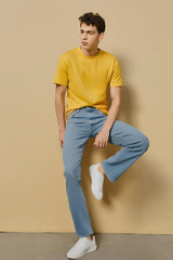Men's Yellow Round Neck Half Sleeve Plain T-shirt